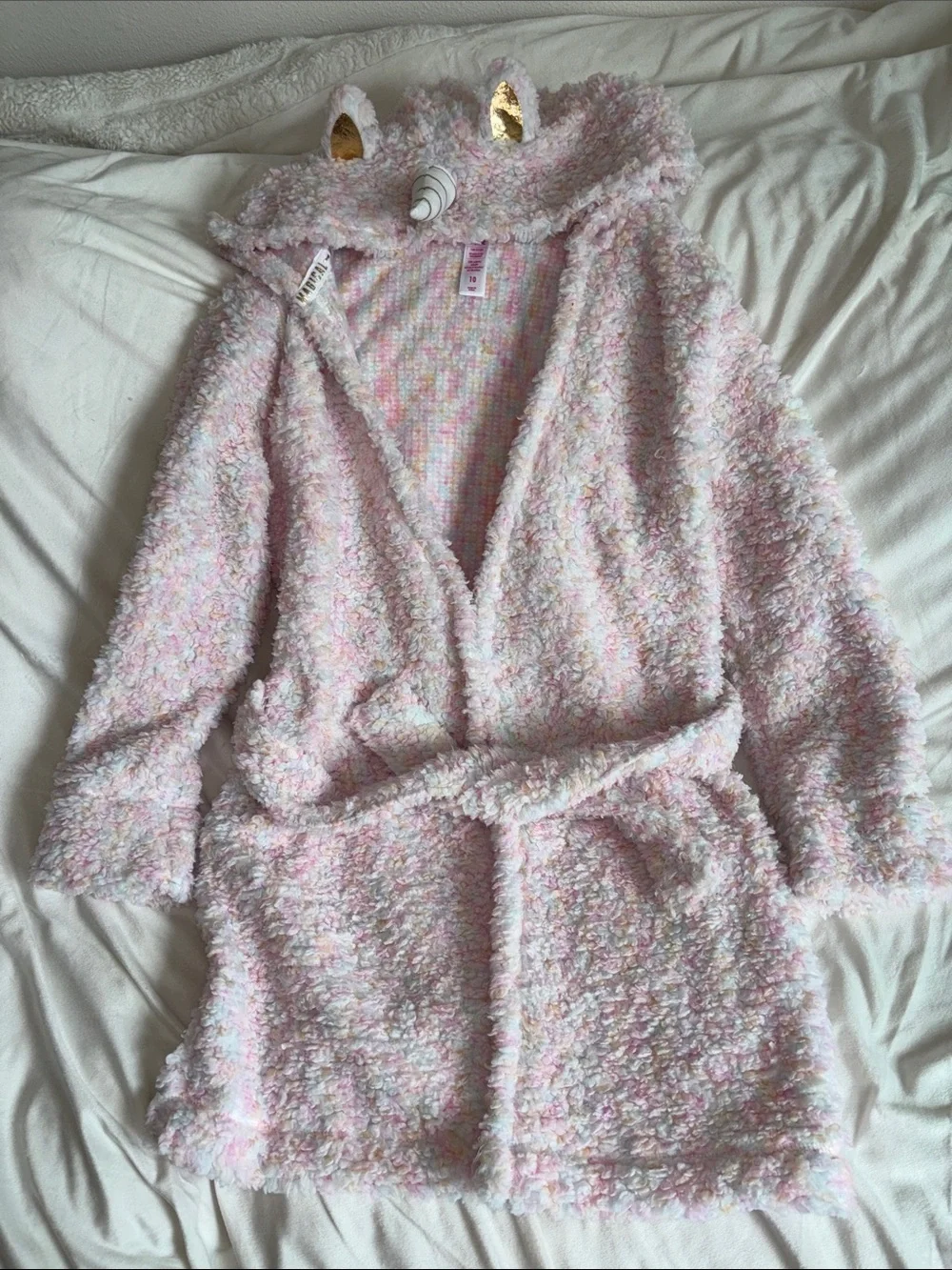 Unicorn Hooded Plush Robe - Pastel Pink Multicolor